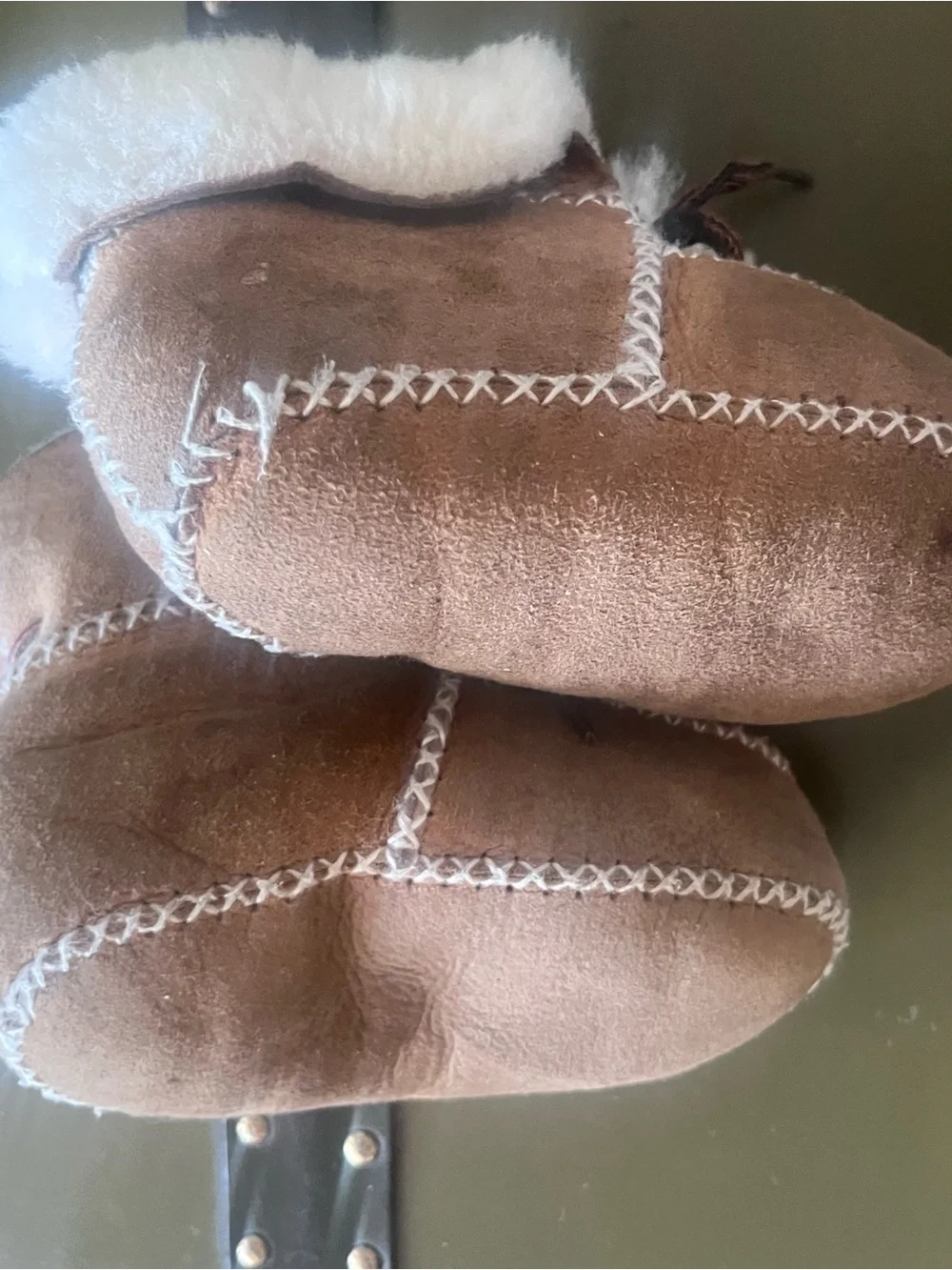 Cozy Brown Suede Baby Moccasin Booties sheepskin
